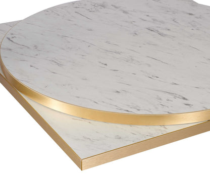 White Marble Effect - Gold Effect Laminate Restaurant Table Top - 25mm
